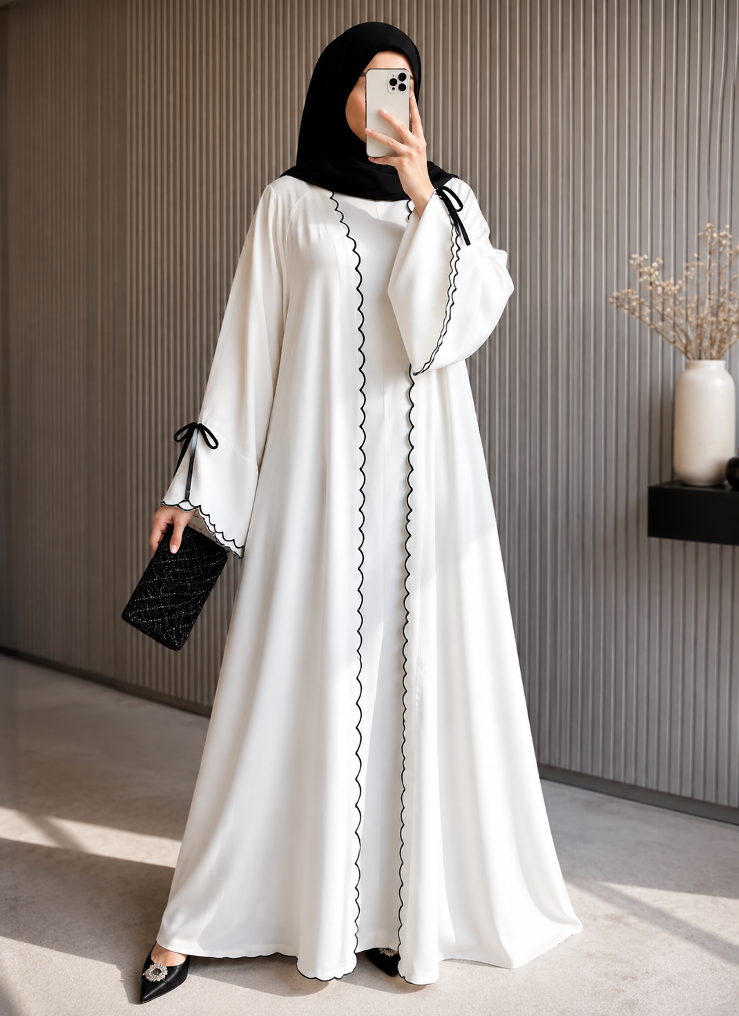 ANZAH DOUBLE SHRUG ABAYA | WHITE