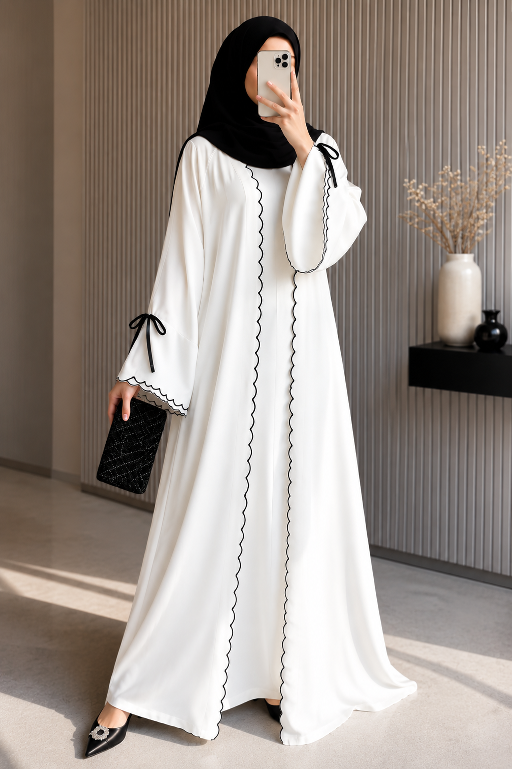 ANZAH DOUBLE SHRUG ABAYA | WHITE