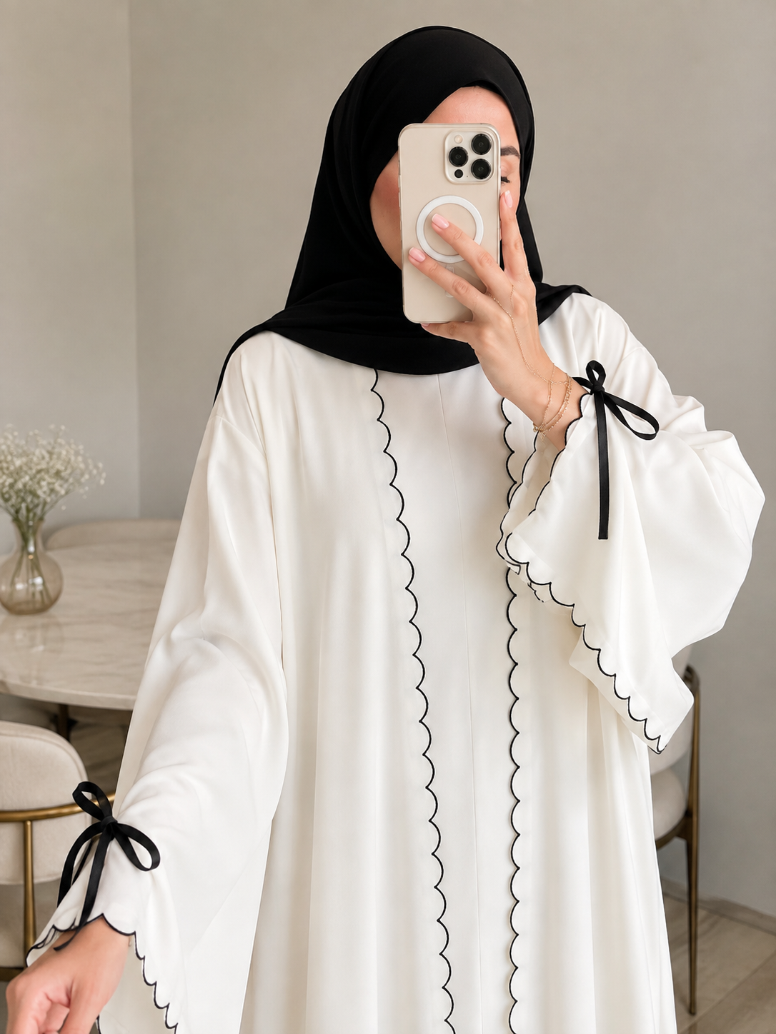 ANZAH DOUBLE SHRUG ABAYA | WHITE