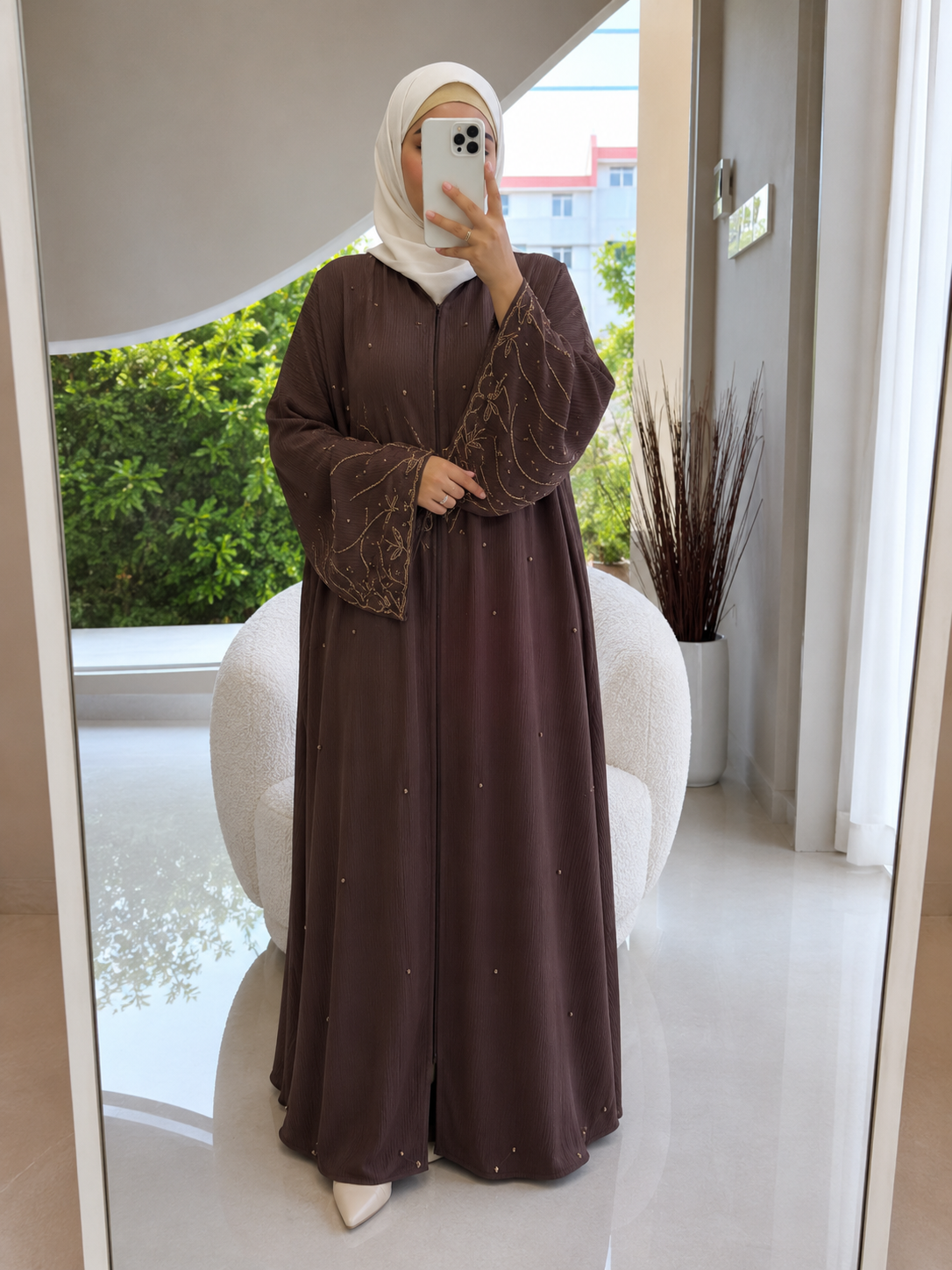 HIRA FRONT OPEN ABAYA | COFFEE