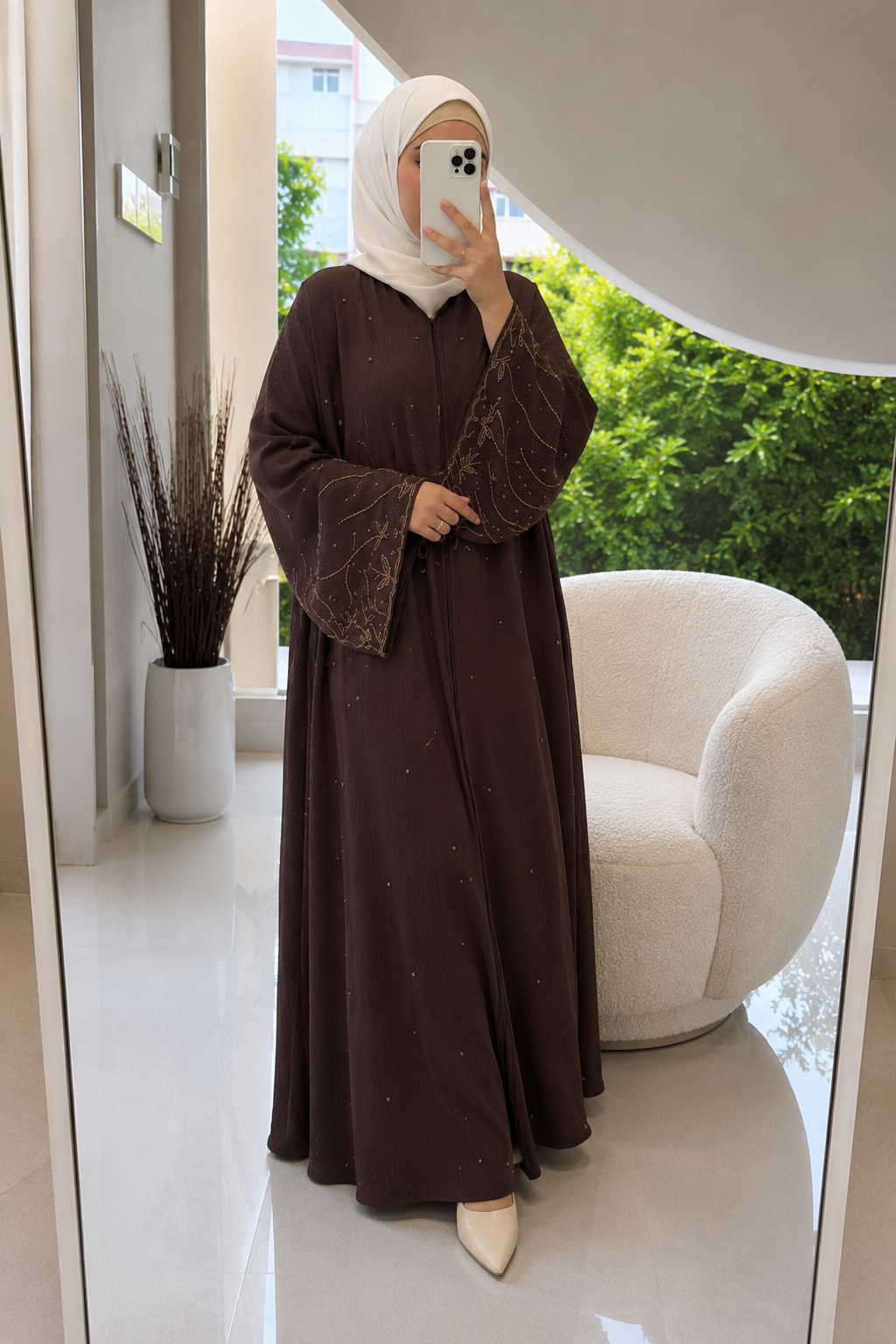 HIRA FRONT OPEN ABAYA | COFFEE