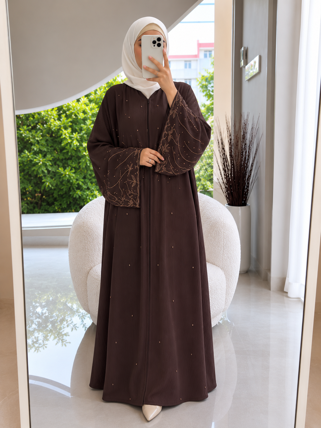 HIRA FRONT OPEN ABAYA | COFFEE