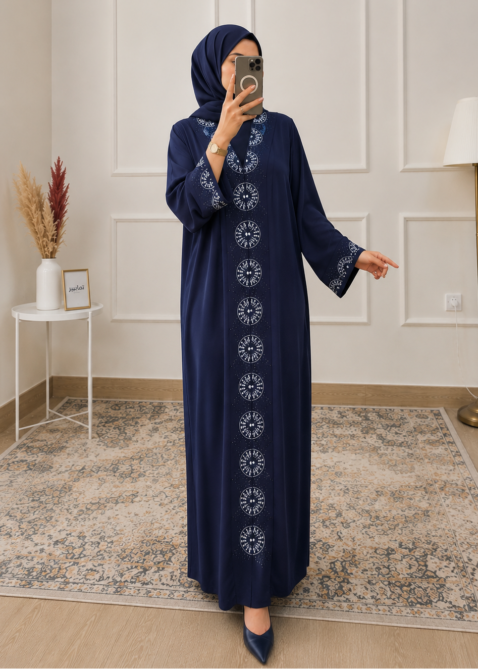 WARISHAH FULLY CLOSED ABAYA | NAVY BLUE