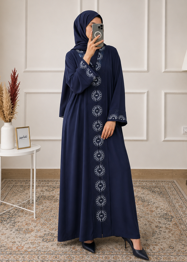 WARISHAH FULLY CLOSED ABAYA | NAVY BLUE