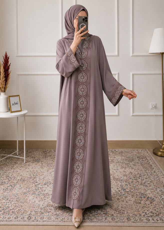 WARISHAH FULLY CLOSED ABAYA | GHESTNUT LITE