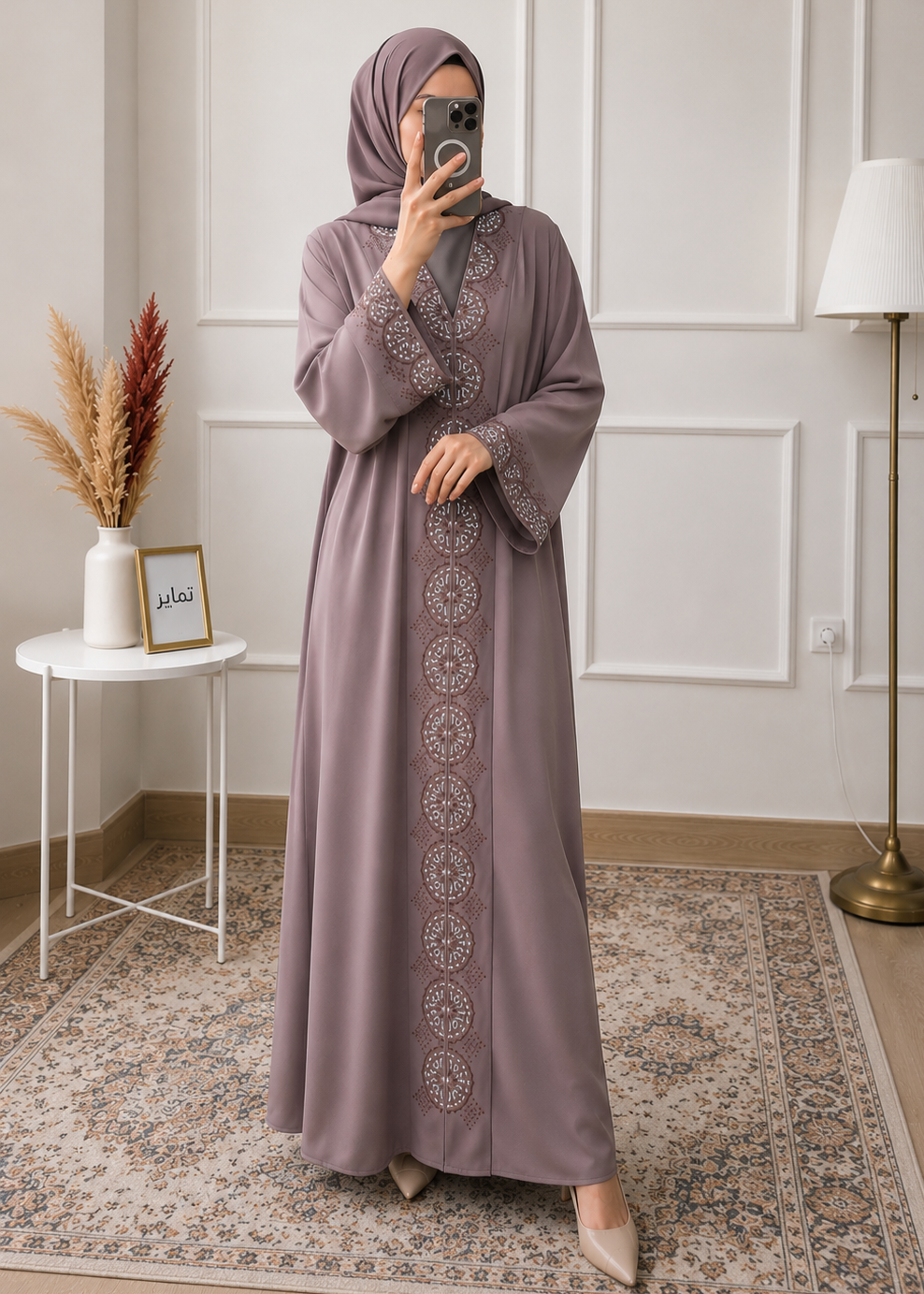 WARISHAH FULLY CLOSED ABAYA | GHESTNUT LITE