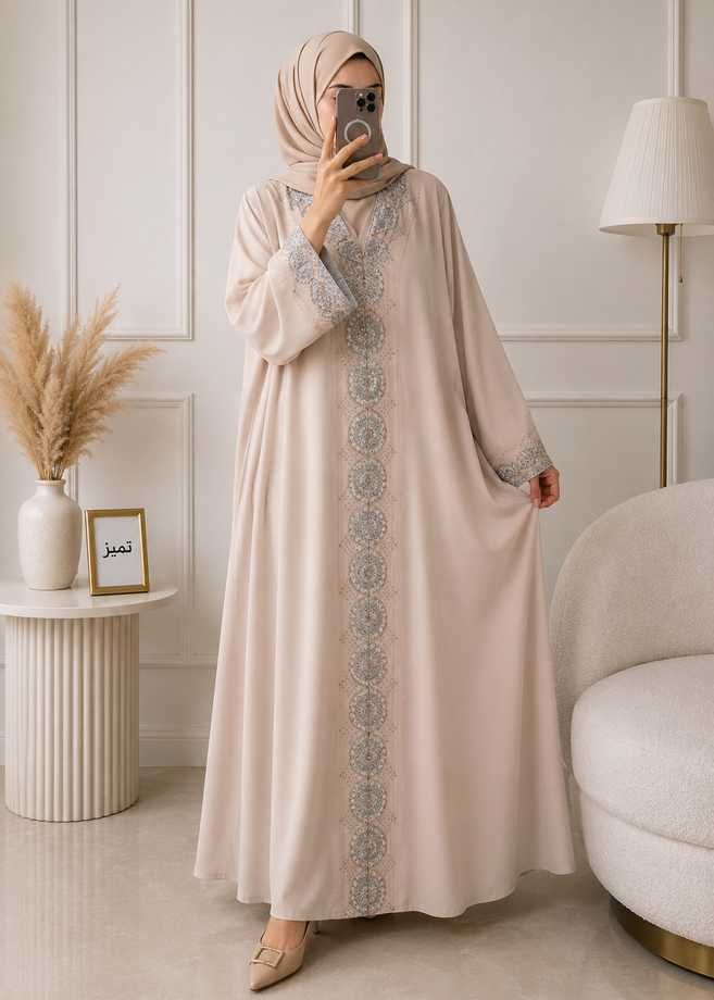 WARISHAH FULLY CLOSED ABAYA | NUDE