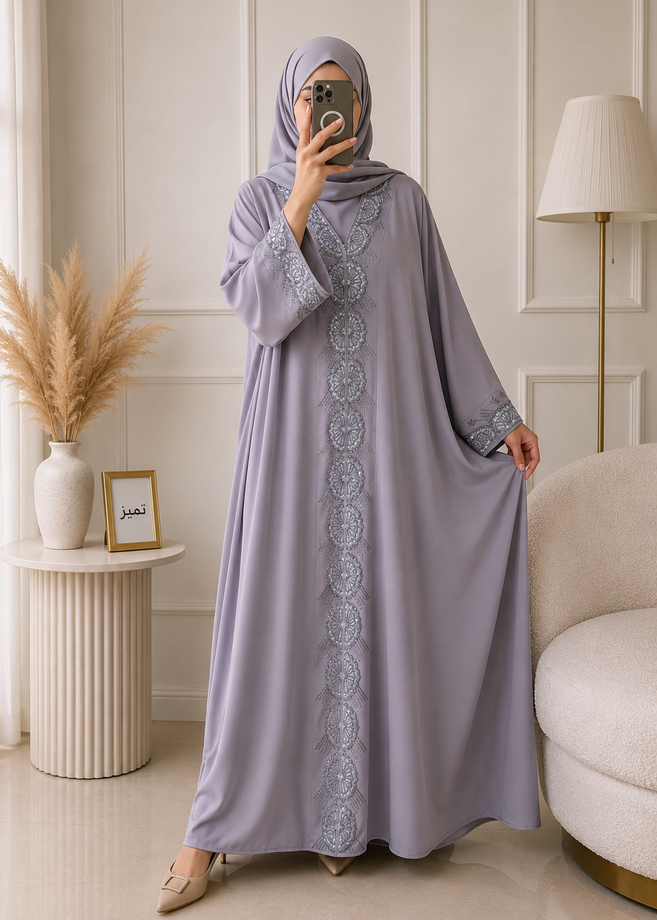 WARISHAH FULLY CLOSED ABAYA | SLASH GRAY