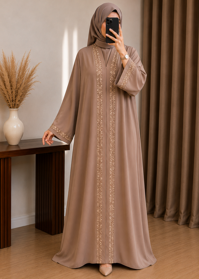 AAMNAH FRONT OPEN ABAYA | GOLDEN