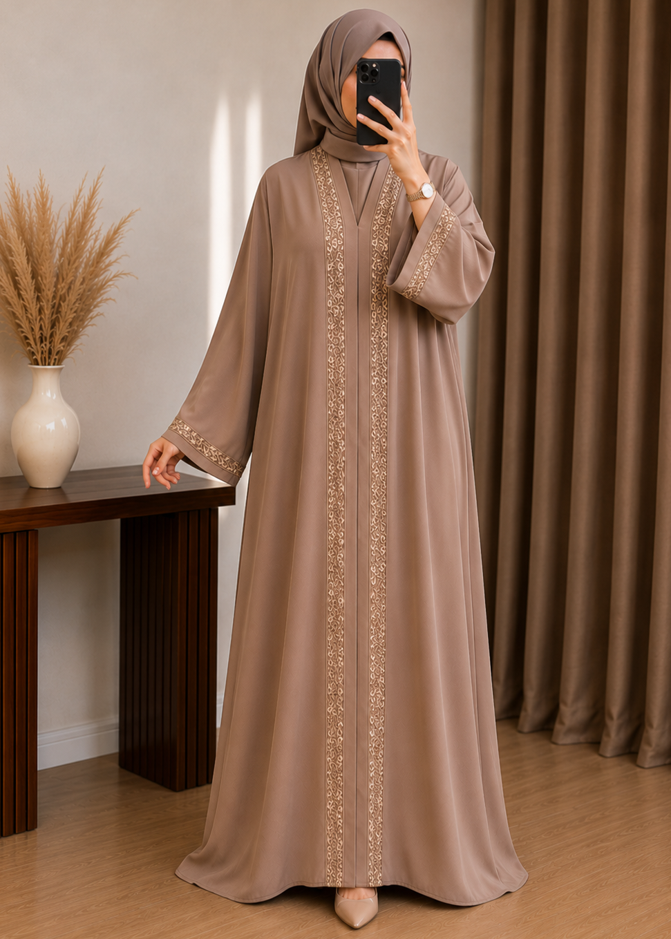 AAMNAH FRONT OPEN ABAYA | GOLDEN