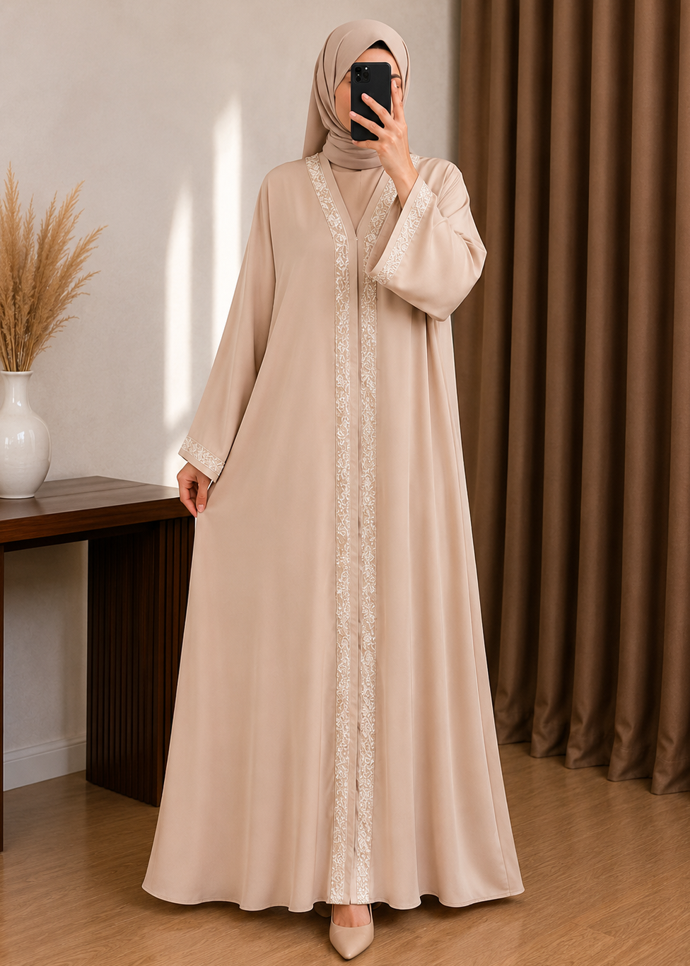 AAMNAH FRONT OPEN ABAYA | NUDE