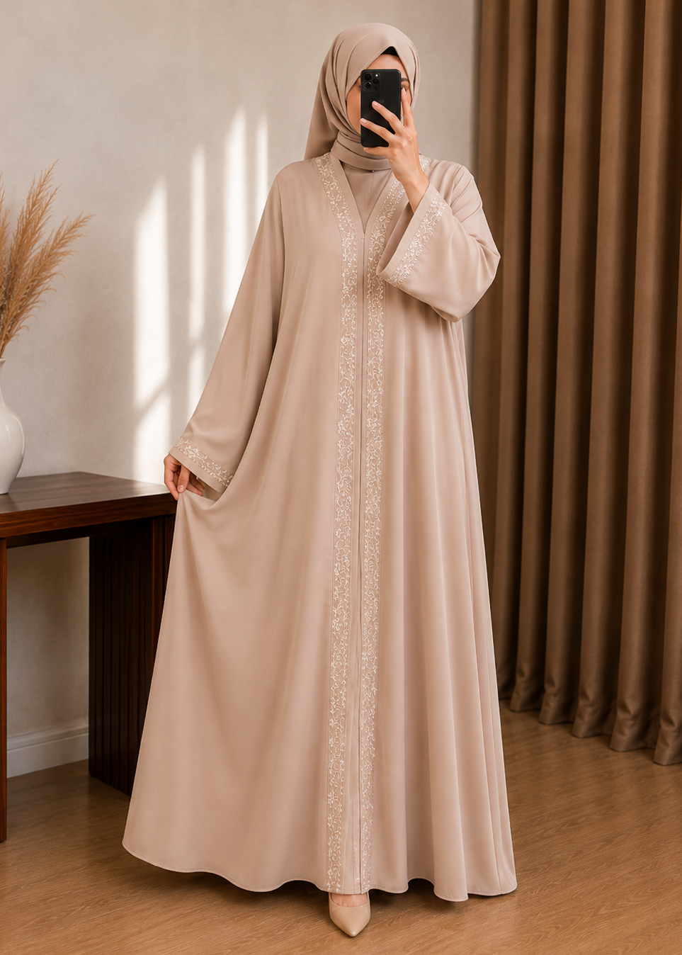 AAMNAH FRONT OPEN ABAYA | NUDE