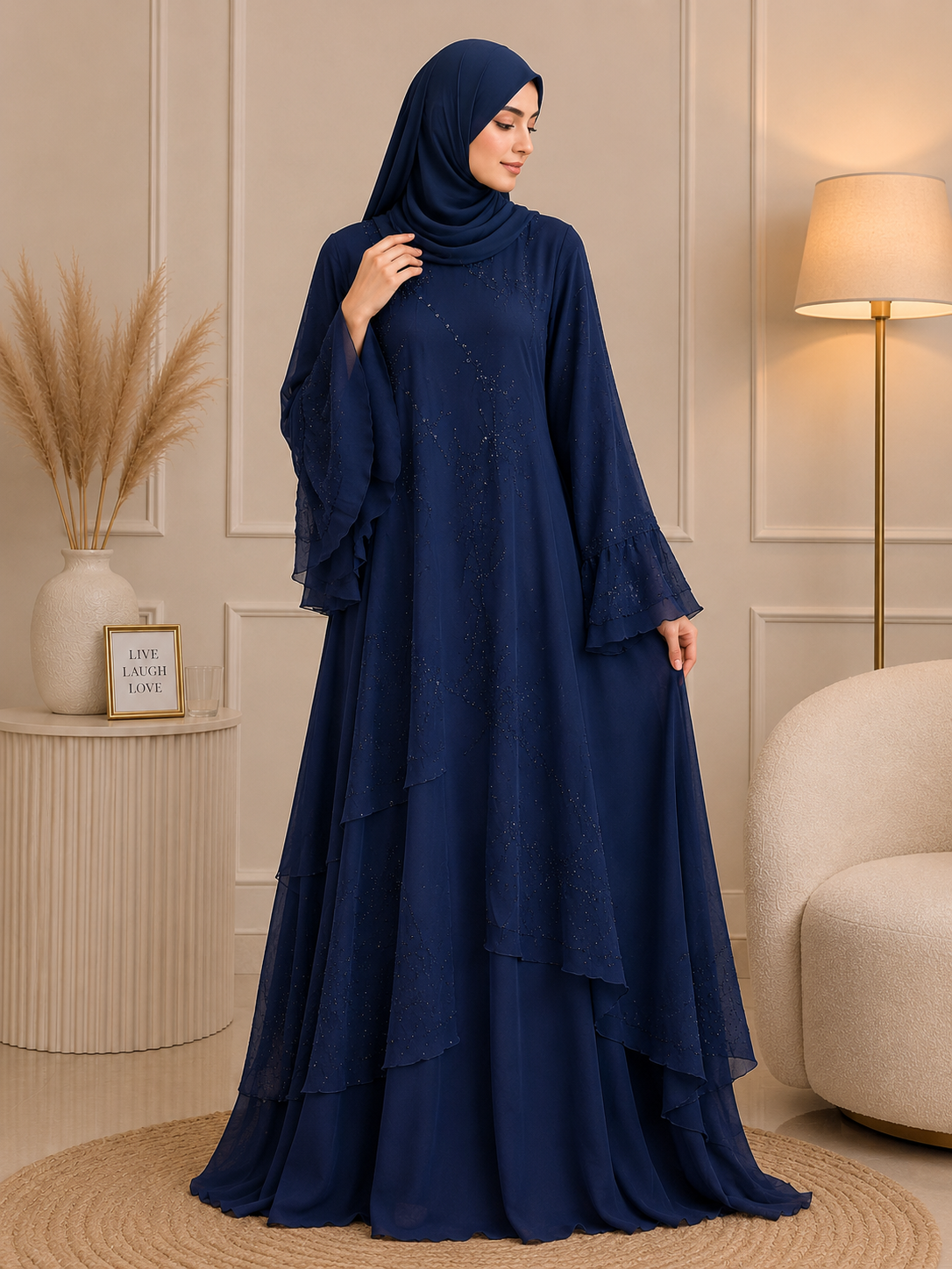 8289 - MEHJABEEN LAYER ABAYA | NAVY BLUE