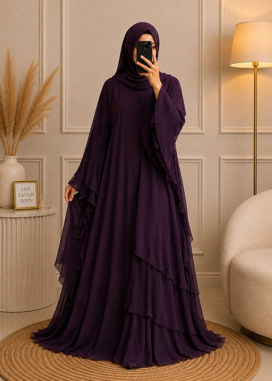 9087- 3 LAYERED ABAYA | WINE