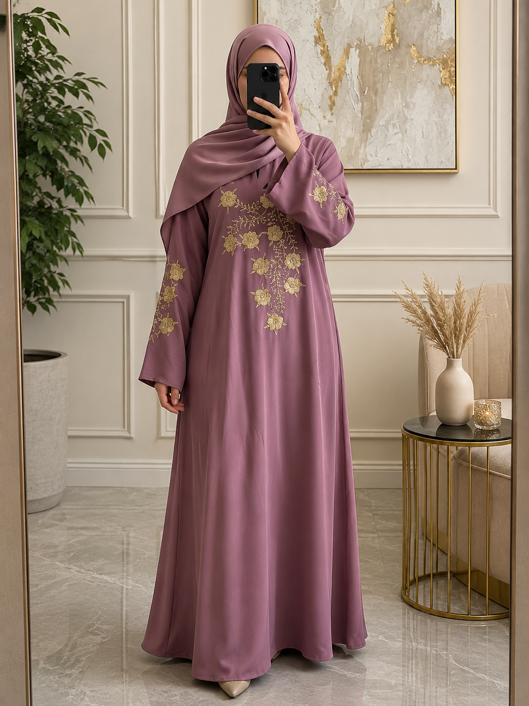8258 - FULLY CLOSED ABAYA | PINK
