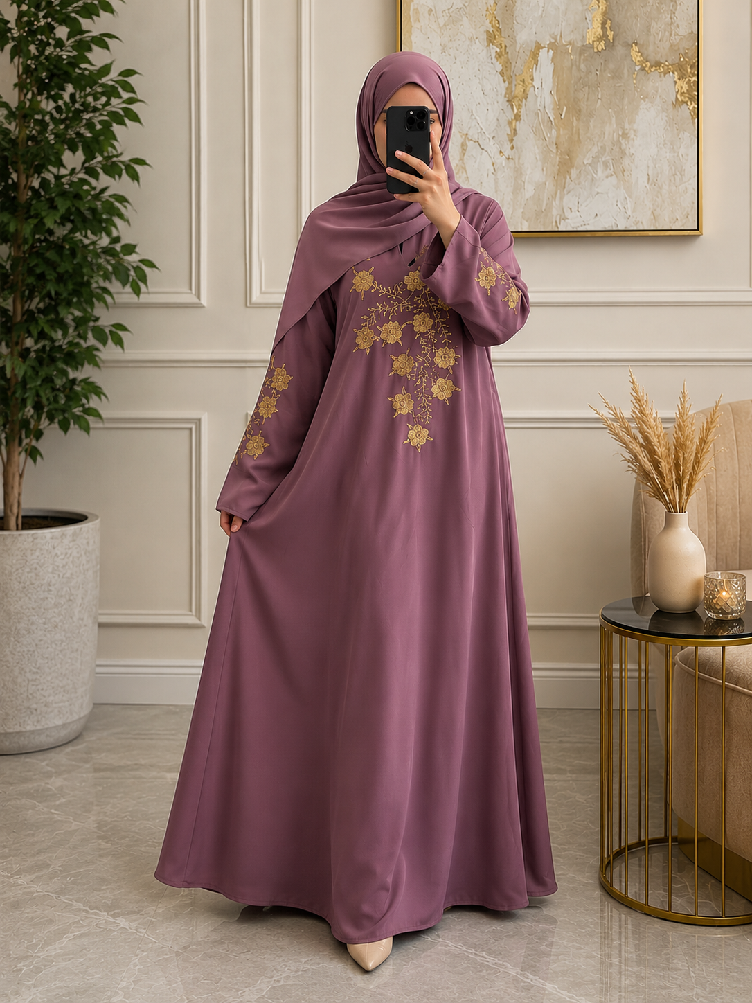 8258 - FULLY CLOSED ABAYA | PINK