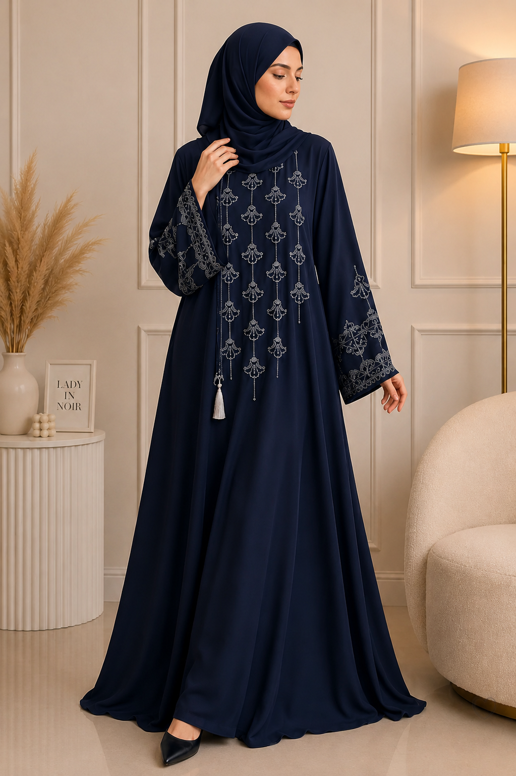 8283 - RUBINAH FULLY CLOSED ABAYA | NAVY BLUE