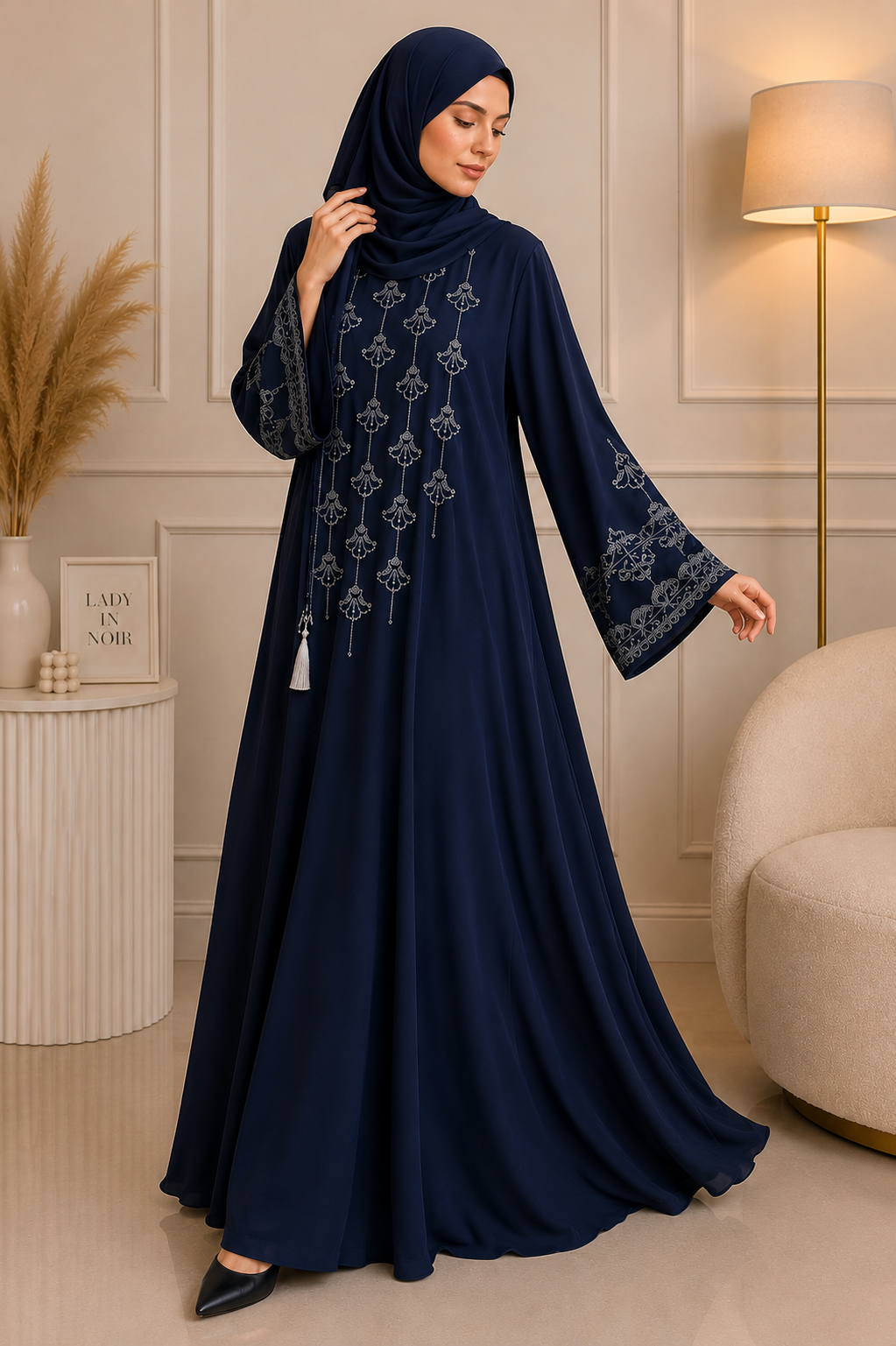 8283 - RUBINAH FULLY CLOSED ABAYA | NAVY BLUE