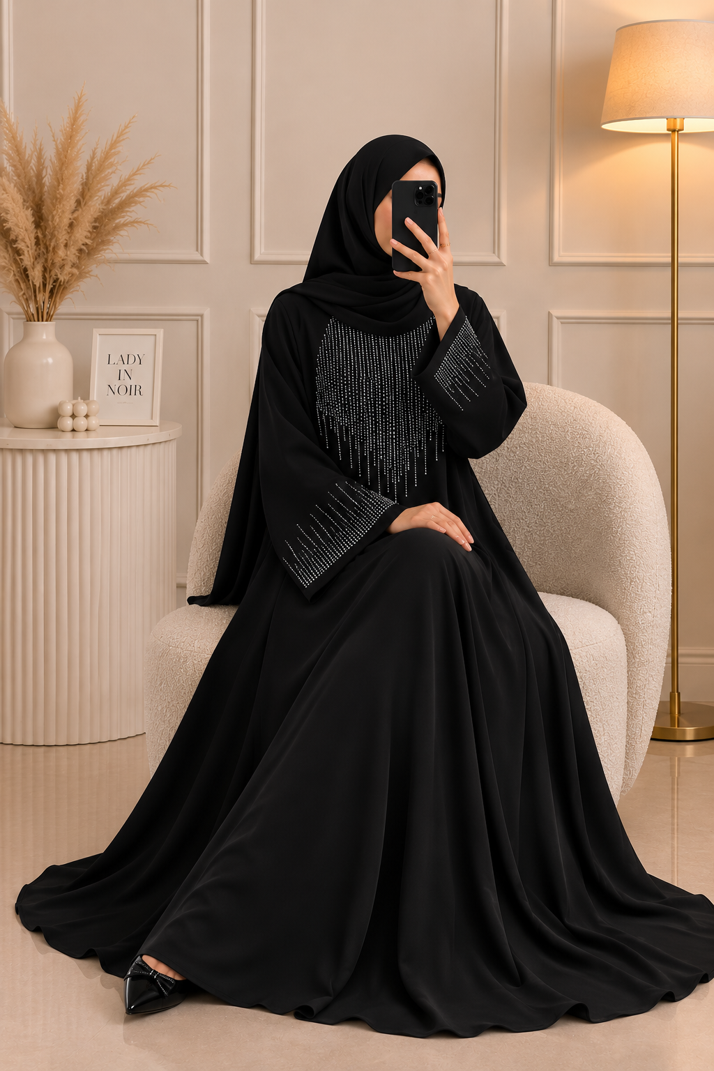 7755 - RIDAH HANDWORK ABAYA | BLACK