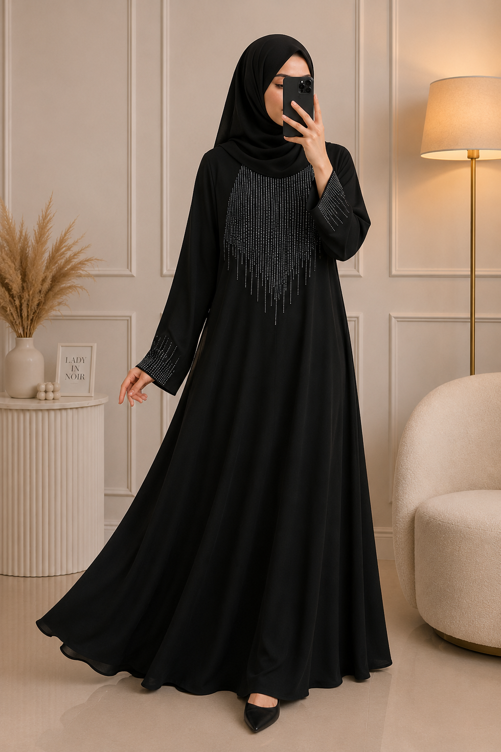 7755 - RIDAH HANDWORK ABAYA | BLACK