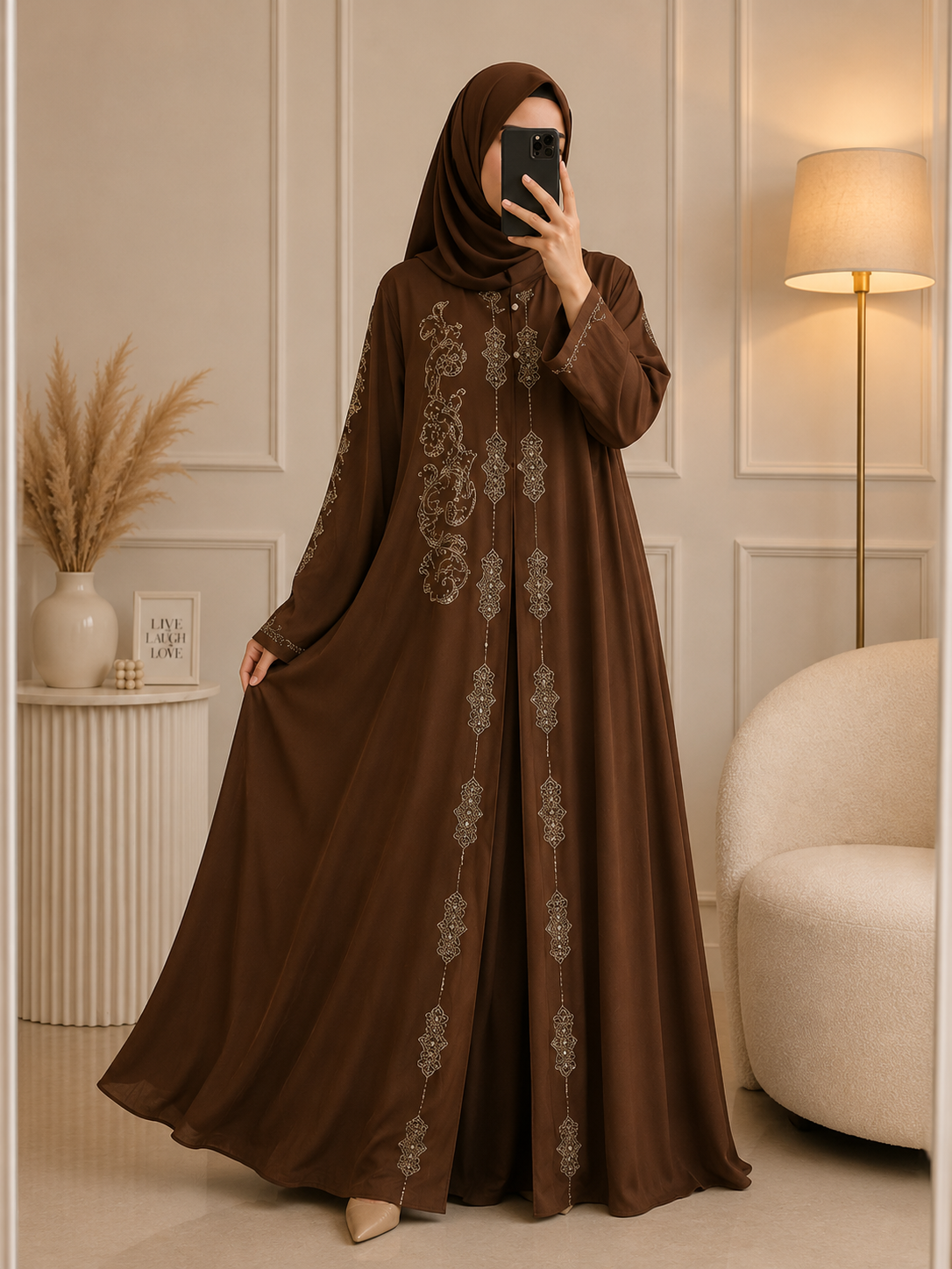0245 - RUSHI HANDWORK ABAYA | COPPER