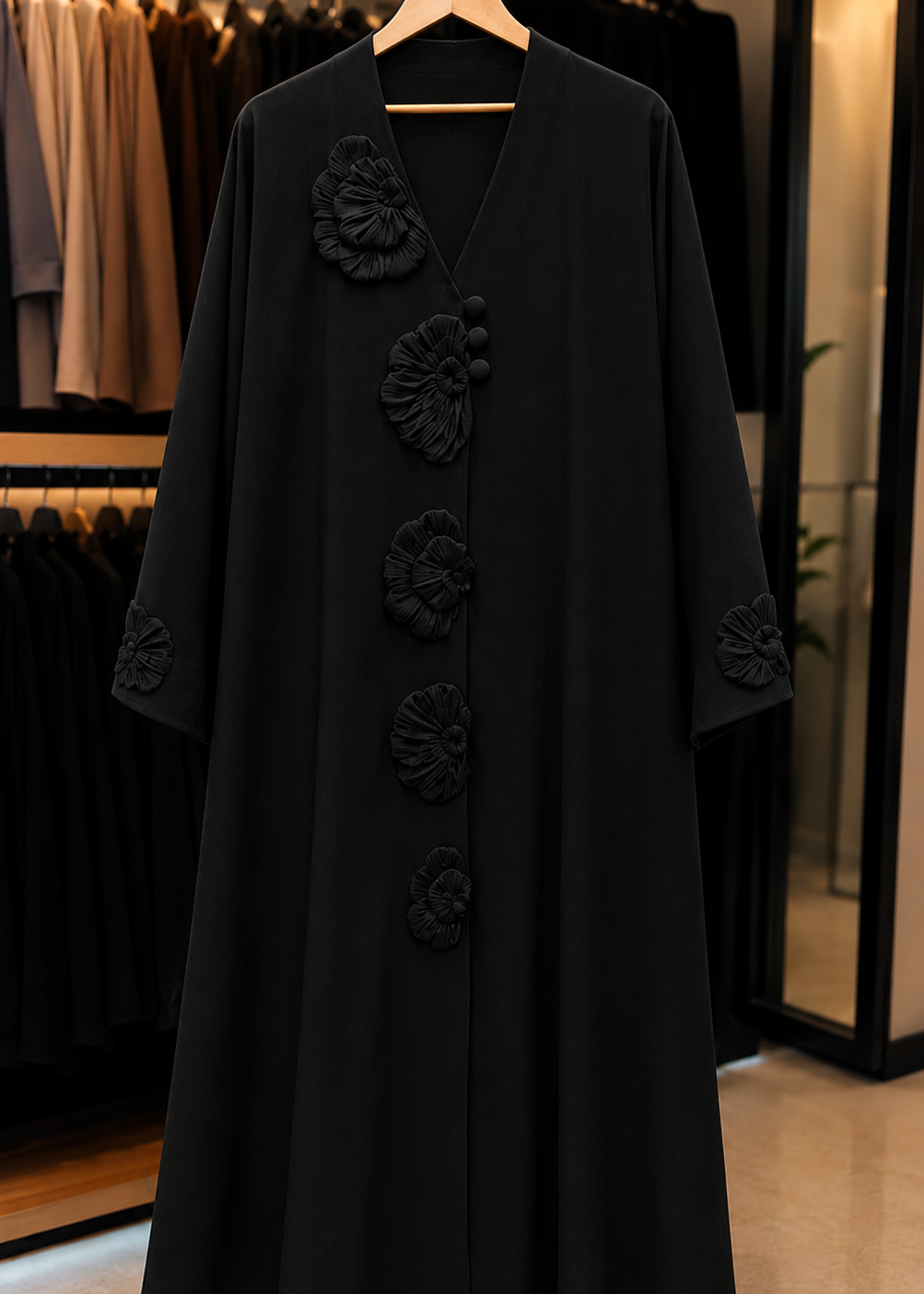 IFLAH FRONT OPEN ABAYA | BLACK