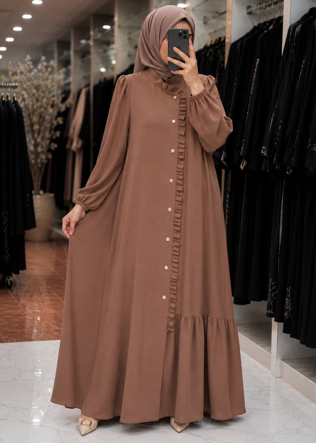 MAYSHAH FRONT OPEN ABAYA | COPPER