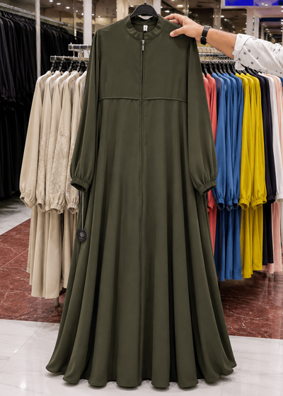 BARIRA FRONT OPEN ABAYA | OLIVE