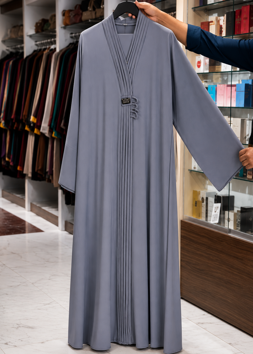 MALIHA FRONT OPEN ABAYA | GRAY