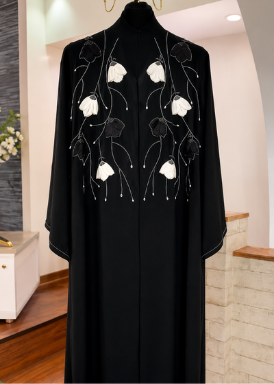LAMIAH FRONT OPEN ABAYA | BLACK