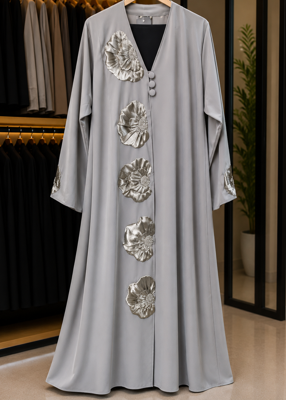 IFLAH FRONT OPEN ABAYA | SAND GRAY