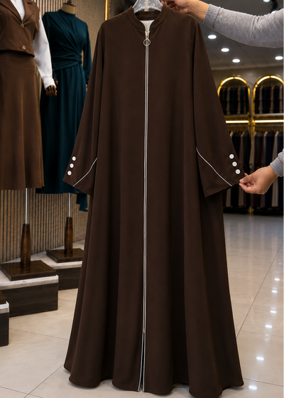 MUNAZZAH FRONT OPEN ABAYA | COFFEE