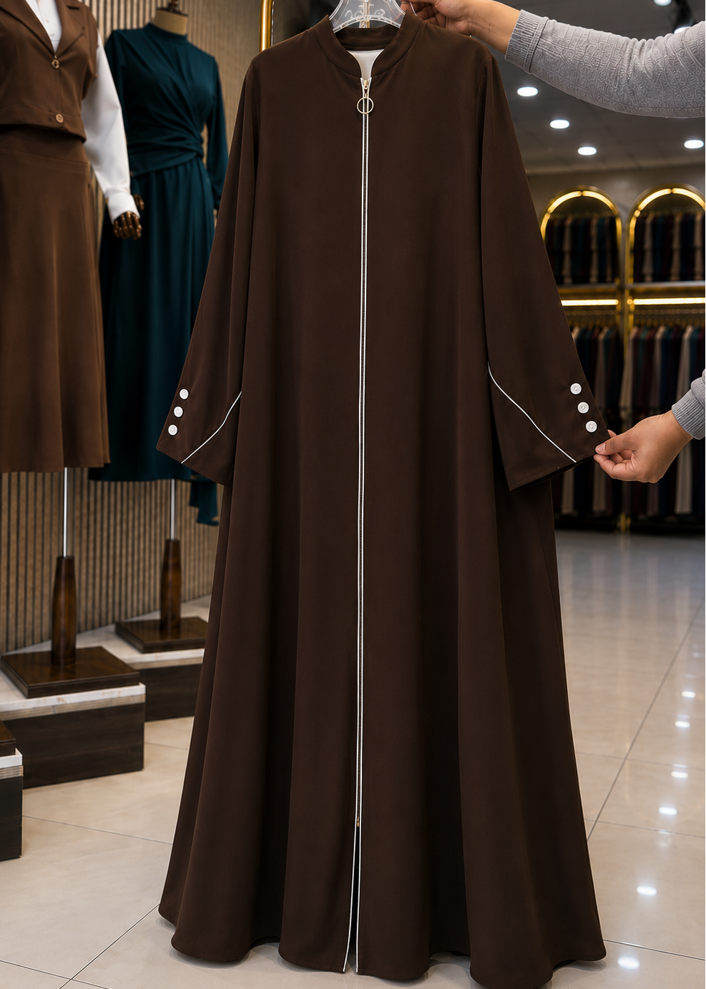 MUNAZZAH FRONT OPEN ABAYA | COFFEE