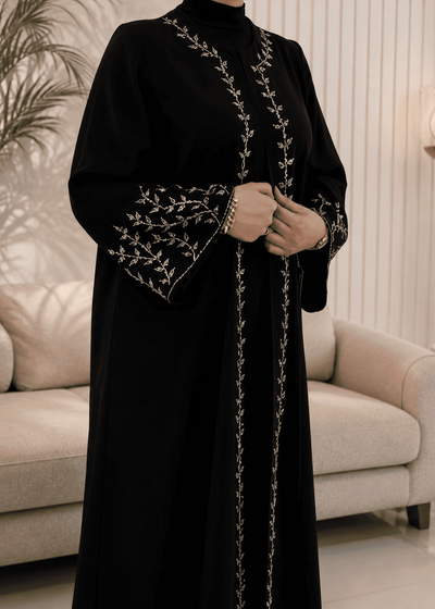 SIDRAH FRONT OPEN ABAYA | BLACK