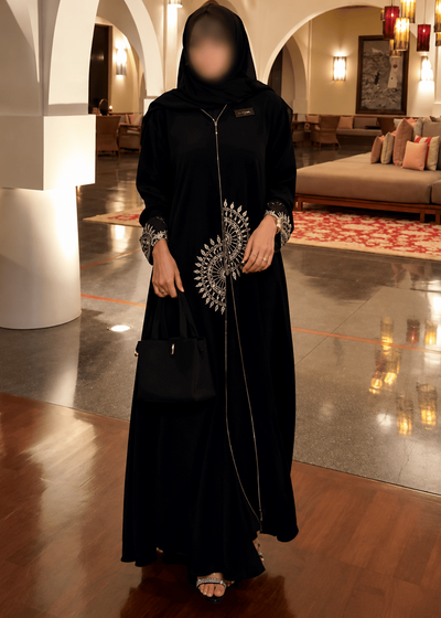 ANSHRAH FRONT OPEN ABAYA | BLACK