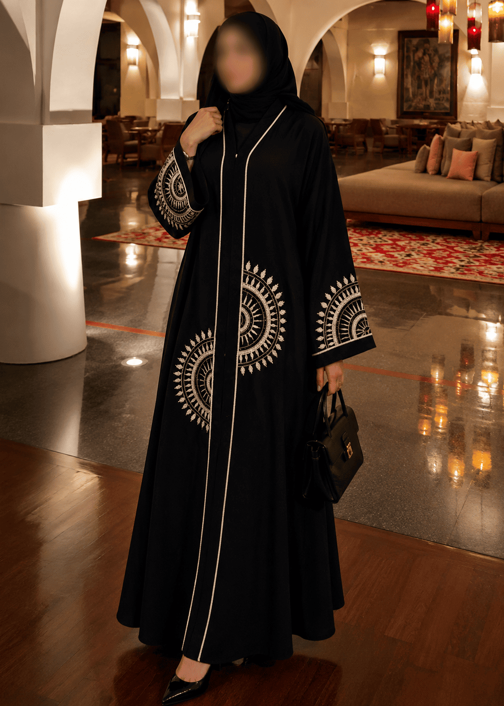 ANSHRAH FRONT OPEN ABAYA | BLACK