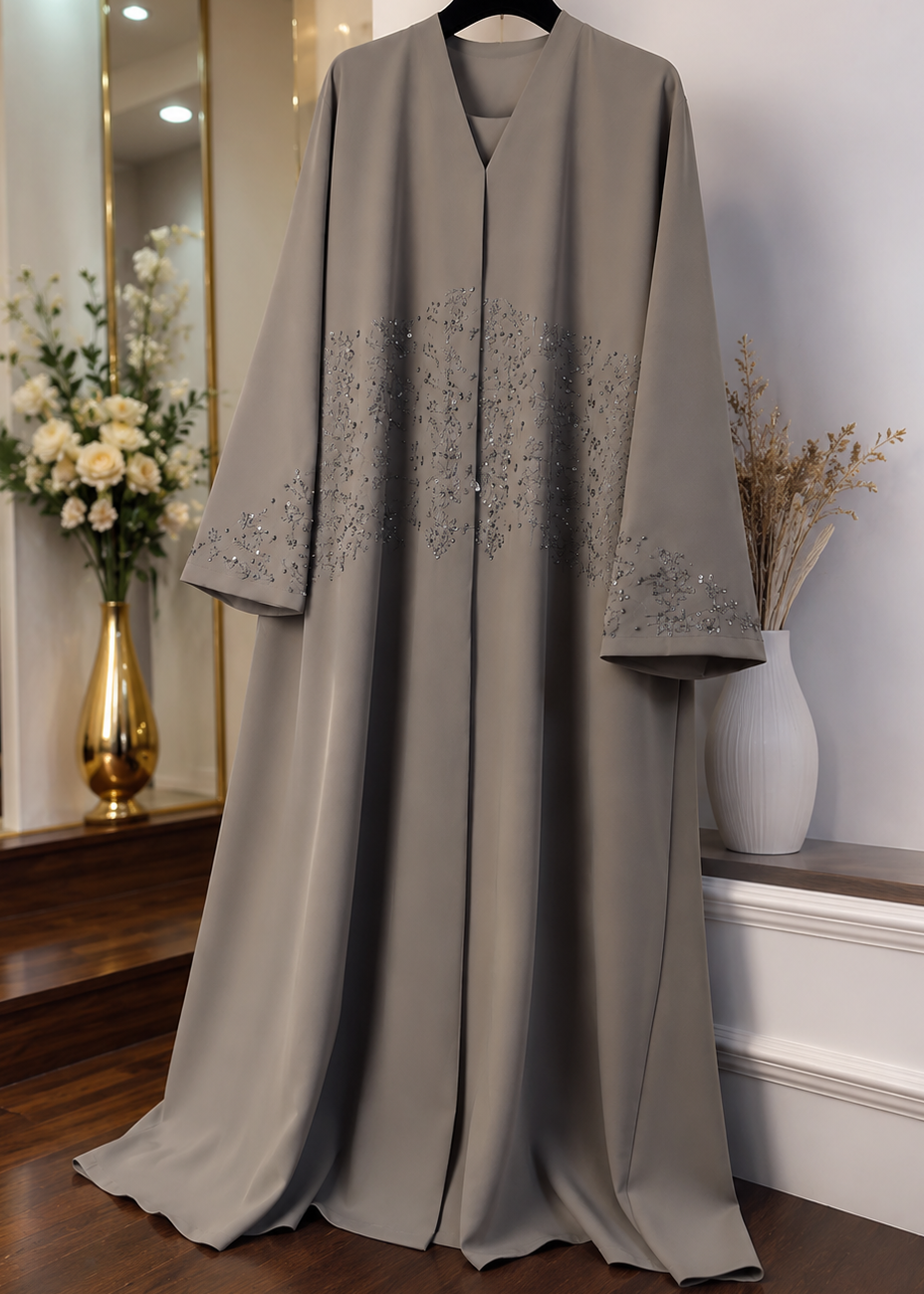 ZUBIYAH FRONT OPEN ABAYA | COLLER BROWN