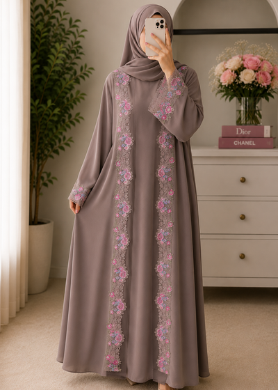 URWA DOUBLE SHRUG ABAYA | COFFEE