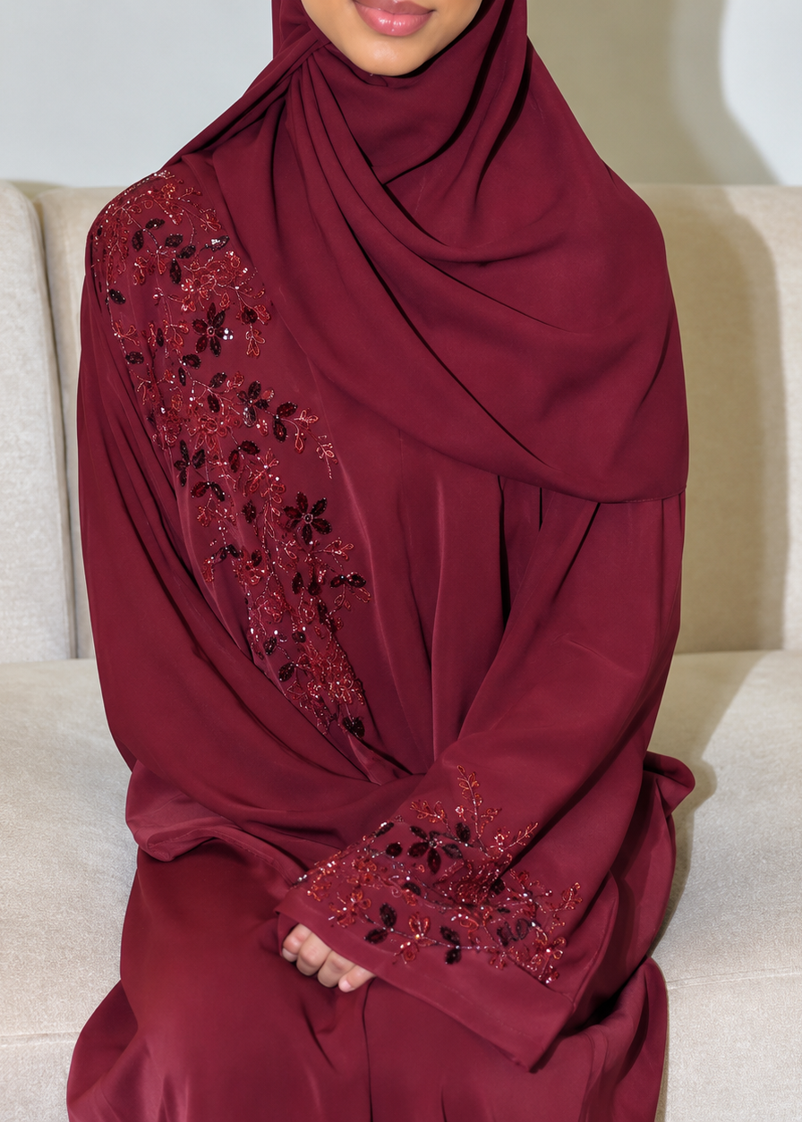 ALZIYA FRONT OPEN ABAYA | MAROON