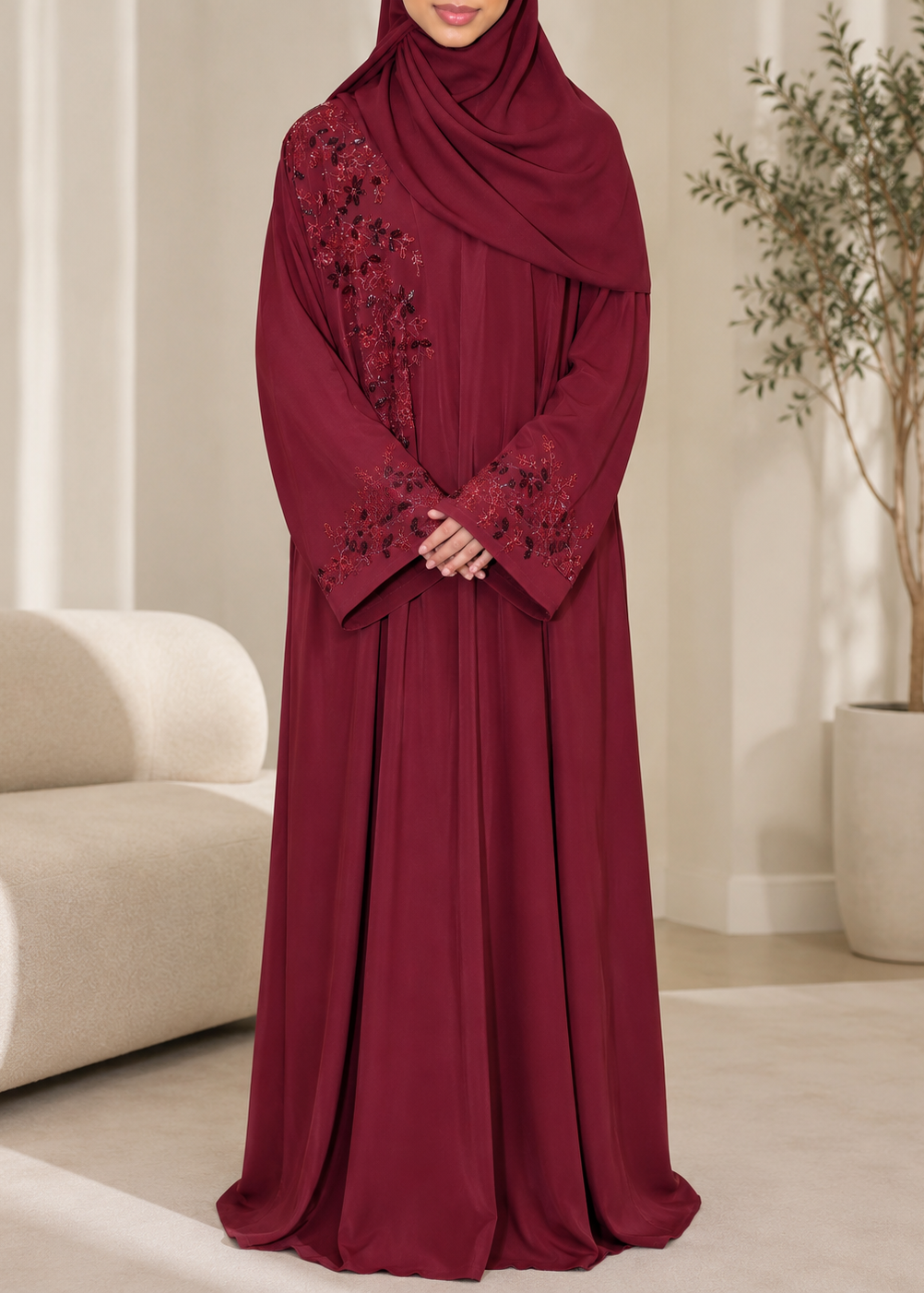 ALZIYA FRONT OPEN ABAYA | MAROON