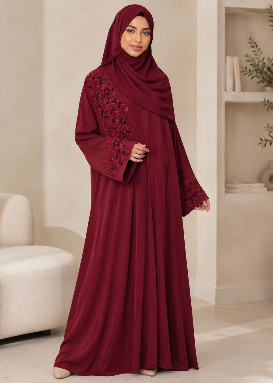 ALZIYA FRONT OPEN ABAYA | MAROON
