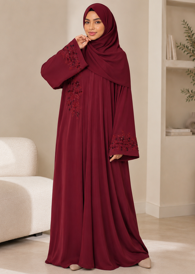 ALZIYA FRONT OPEN ABAYA | MAROON