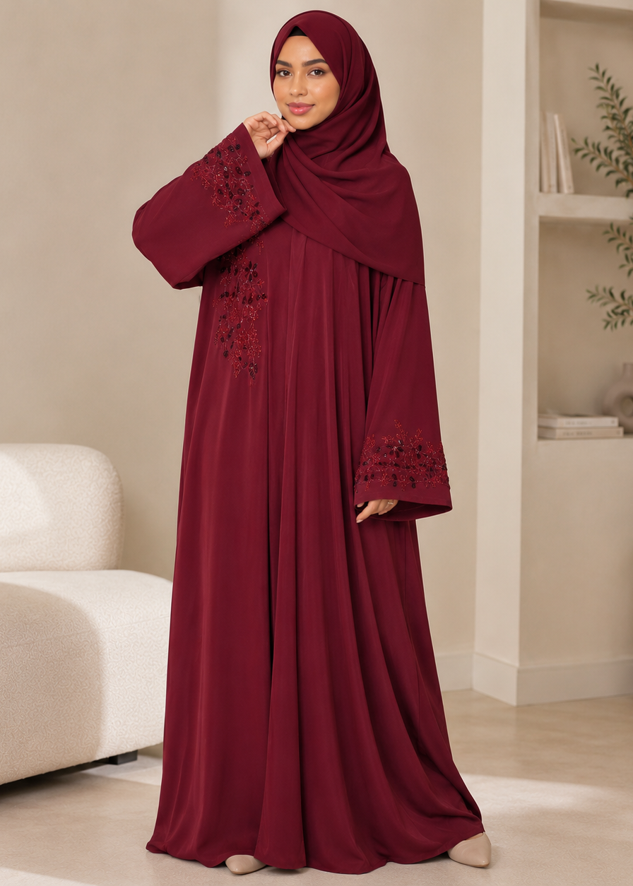 ALZIYA FRONT OPEN ABAYA | MAROON