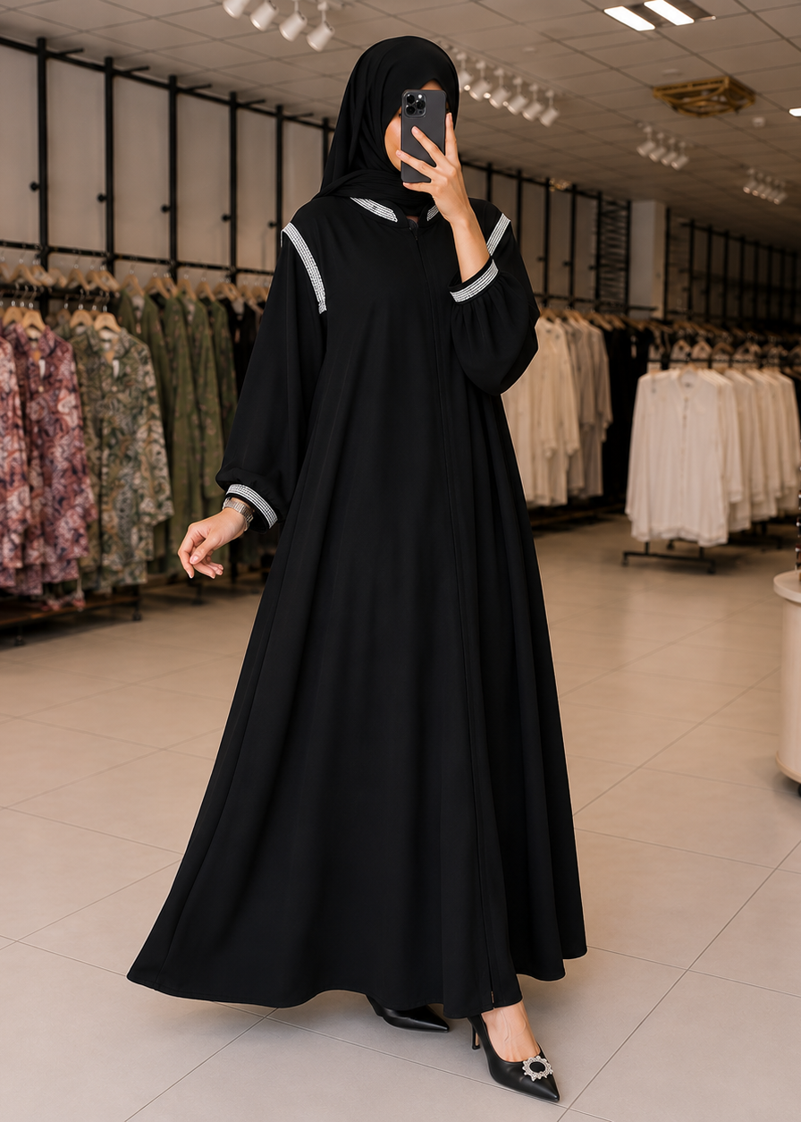 AROOBA LACE ABAYA | BLACK