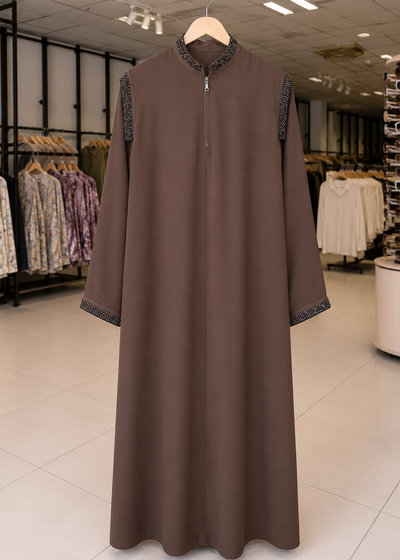 AROOBA LACE ABAYA | COFFEE