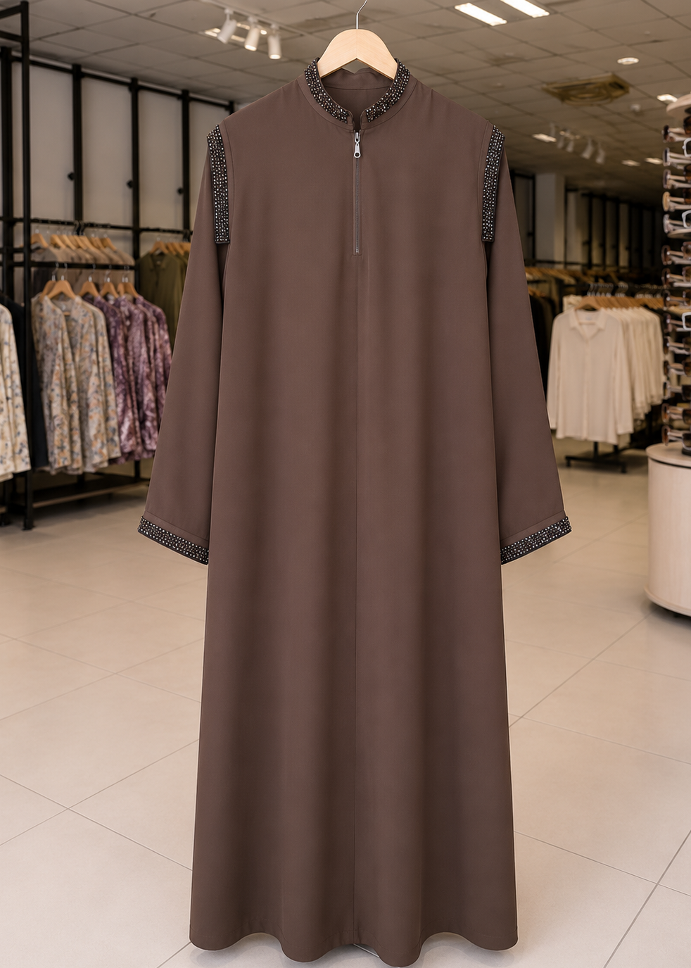 AROOBA LACE ABAYA | COFFEE