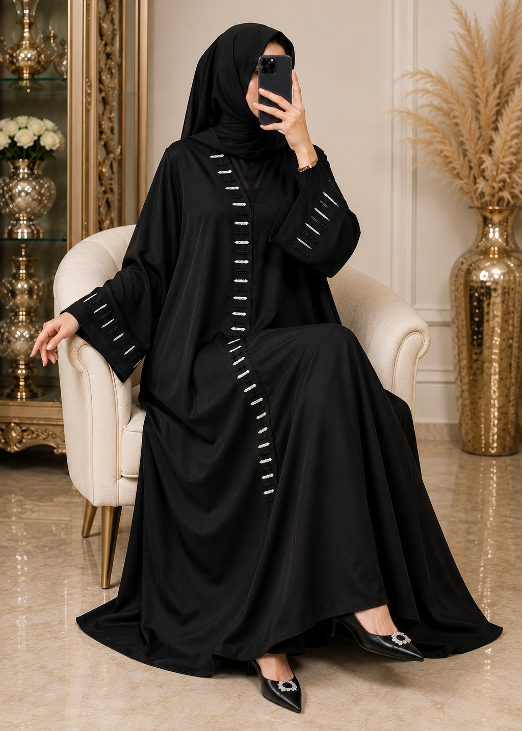 HALIMA HANDWORK ABAYA | BLACK