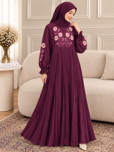 048 - ARFA PLEATED ABAYA | DARK PINK