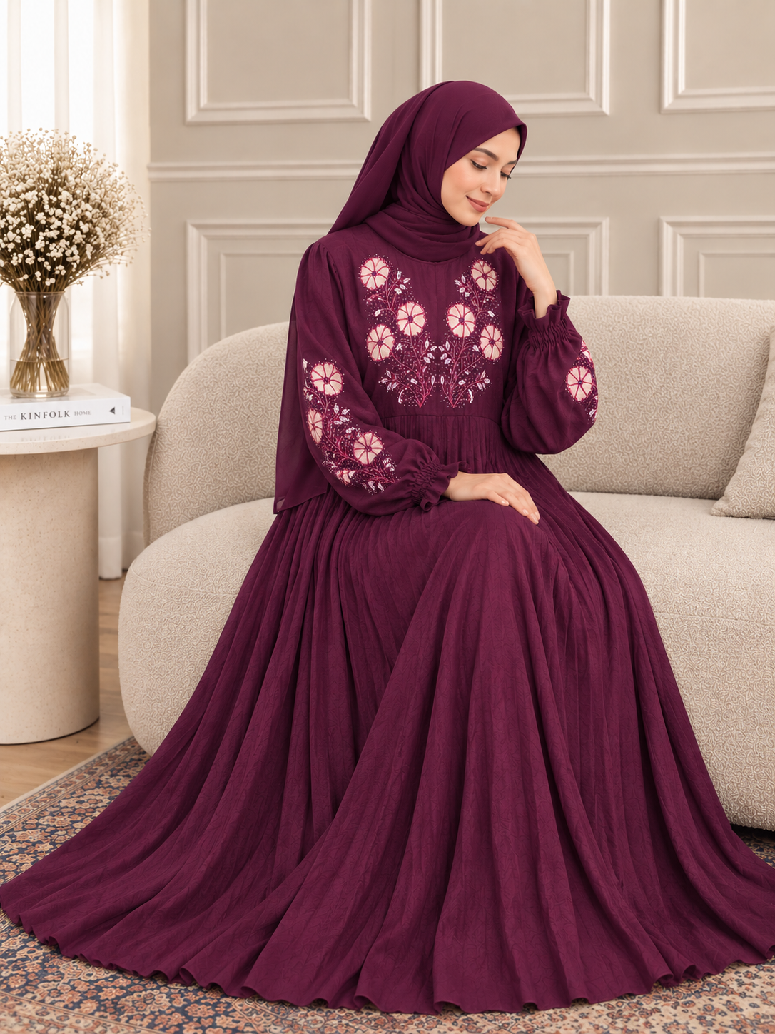 048 - ARFA PLEATED ABAYA | DARK PINK