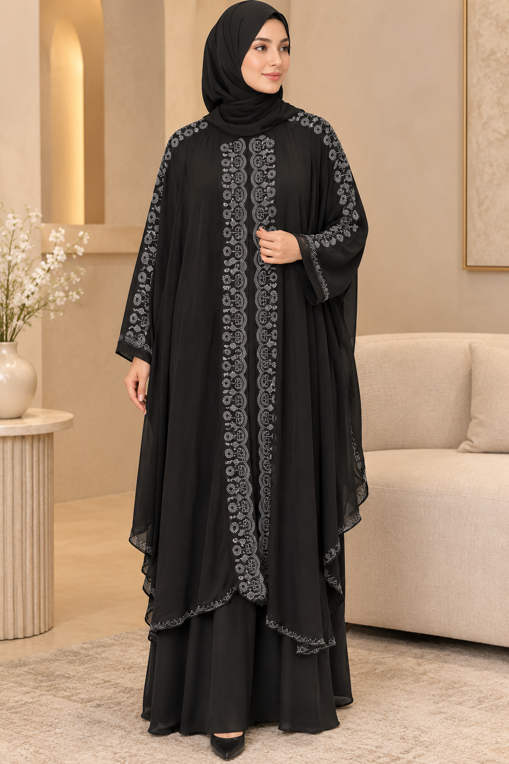 043 - ZUWAIBA LAYERED ABAYA | BLACK